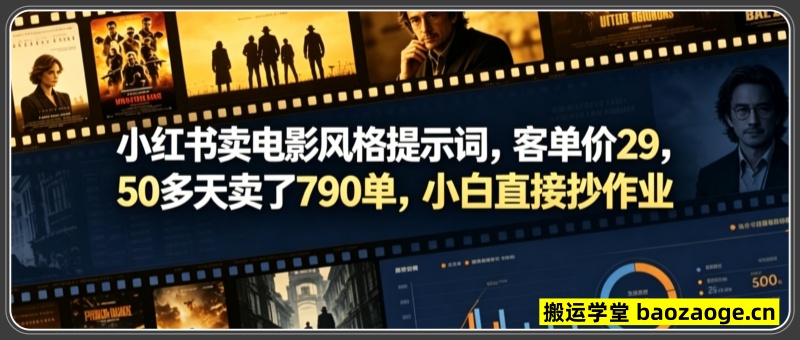 小红书卖电影风格提示词，客单价29，50